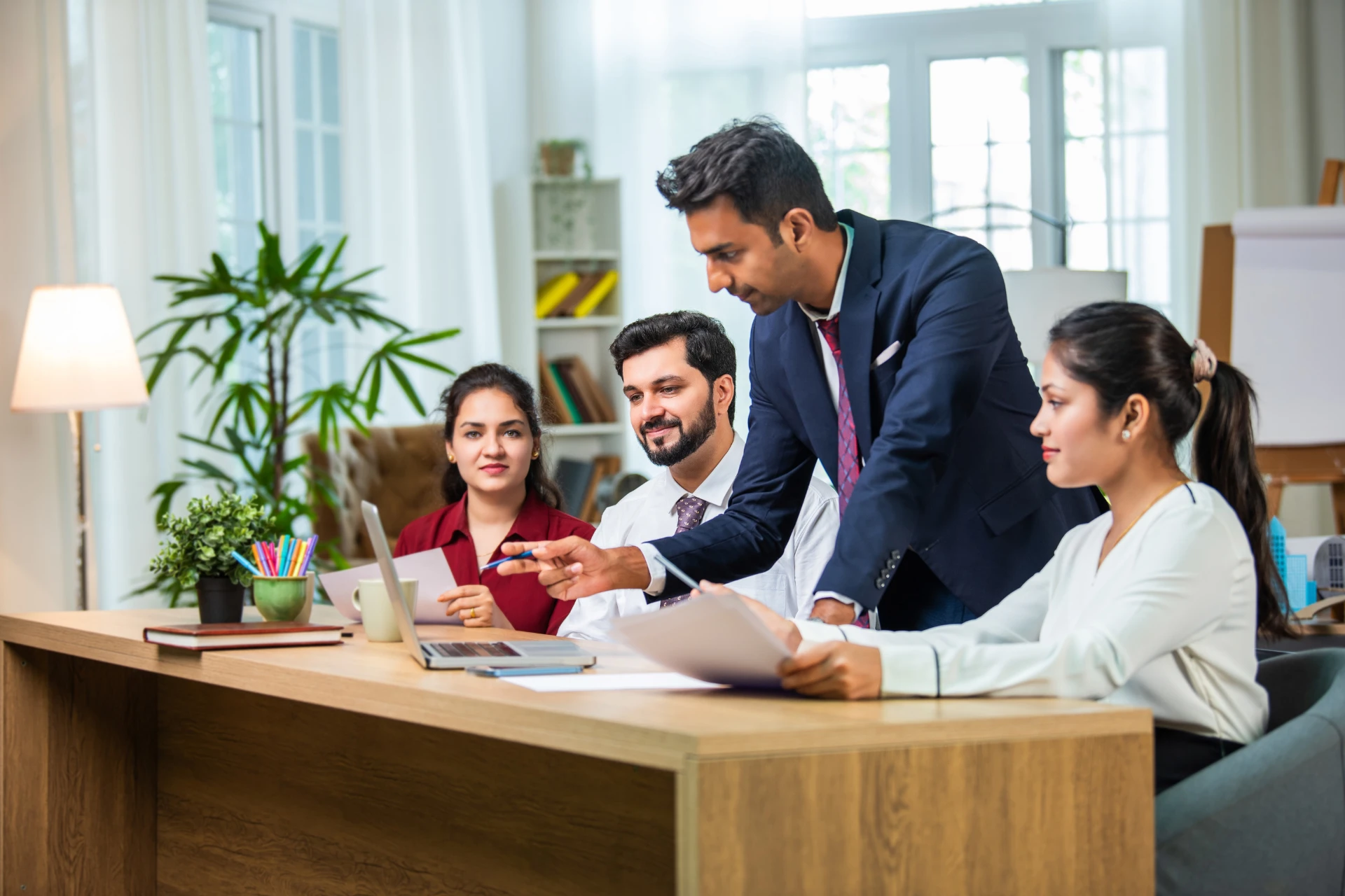 Business professionals having a discussion